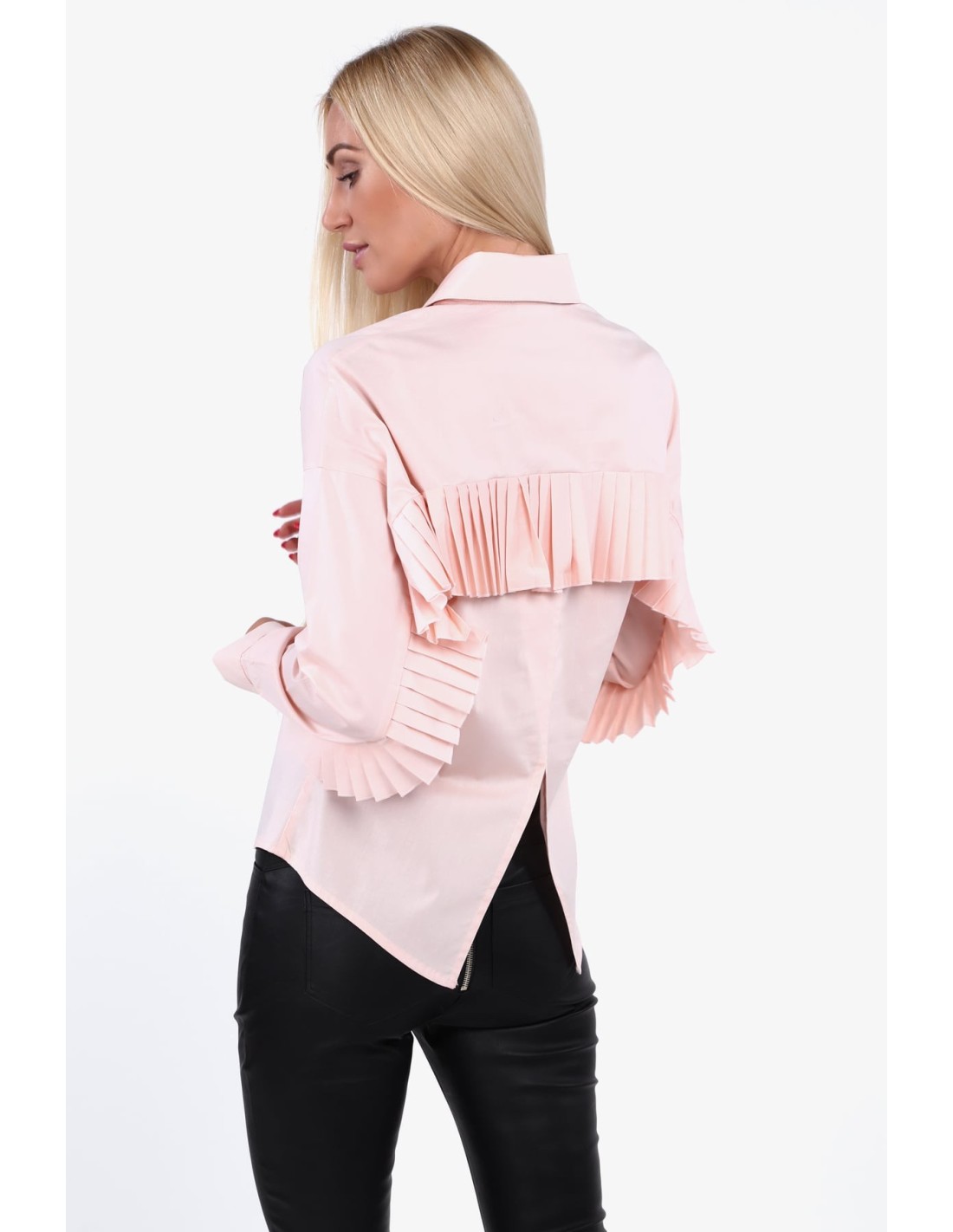 Powder-colored shirt with pleated ruffles 0223 - Online store - Boutique